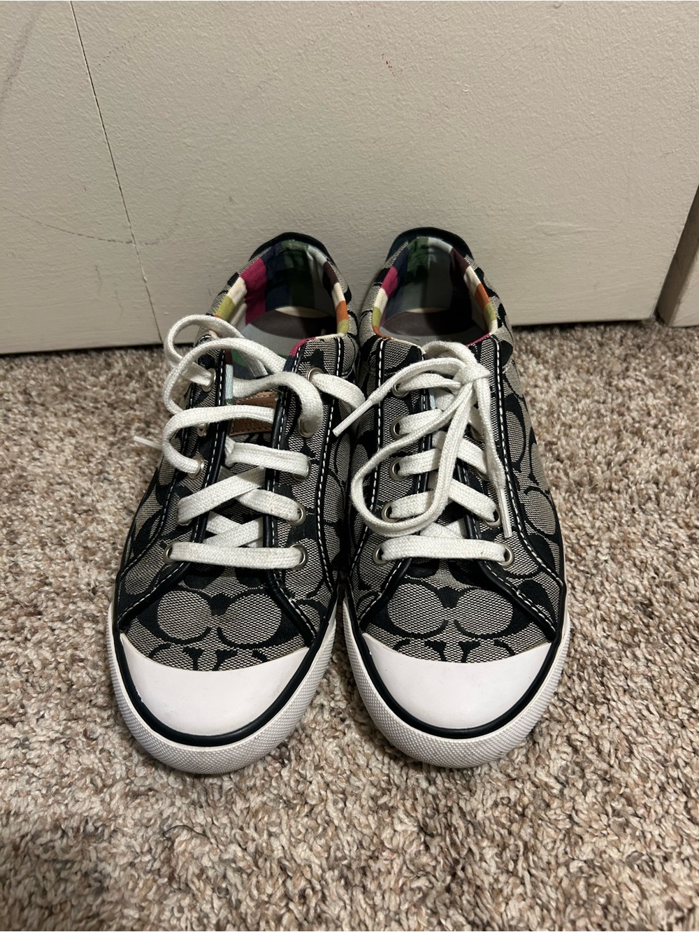 vintage Y2K Coach Barrett Signature Canvas Sneakers with legacy stripes lining